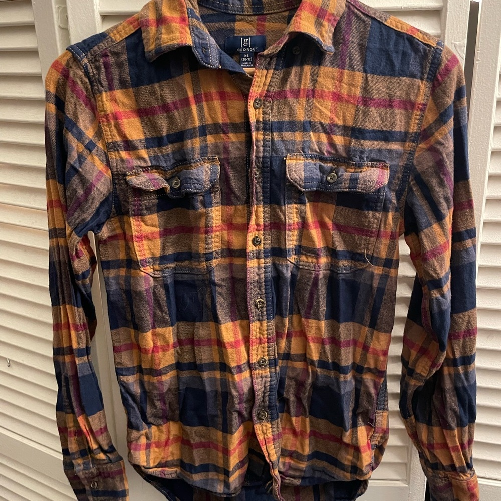 George Plaid Button-Down Shirt in Navy, Mustard & Burgundy